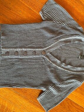 Ribbed Short-Sleeve Cardigan Sweater - blue grey